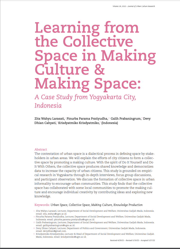 Learning from The Collective Space in Making Culture and Making Space: A Case Study from Yogyakarta City, Indonesia