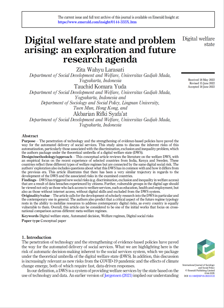Digital welfare state and problem arising: an exploration and future research agenda